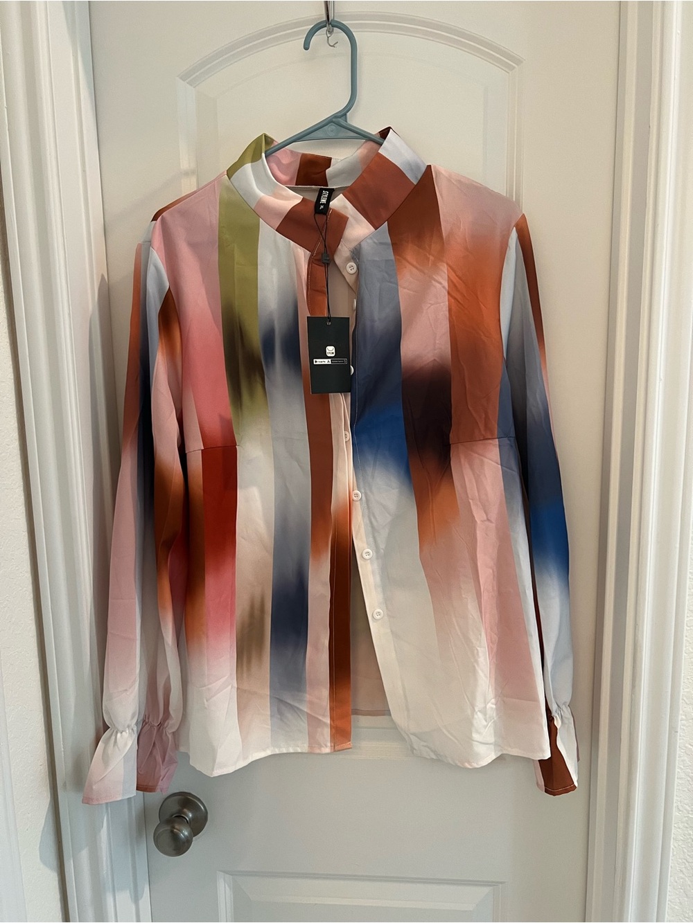 STYLEWE Women’s XL Multicolor Striped Button-Down Blouse NWT